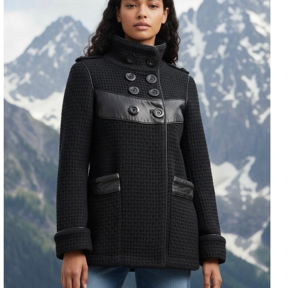 Geren Ford black textured wool swing coat size med